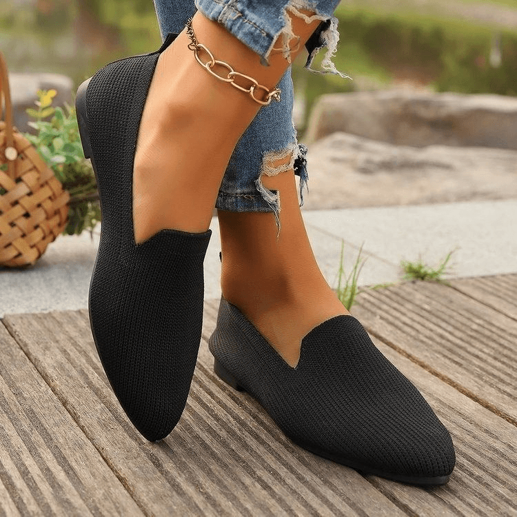 Mocassins plats en maille tissée respirante à bout pointu pour femme