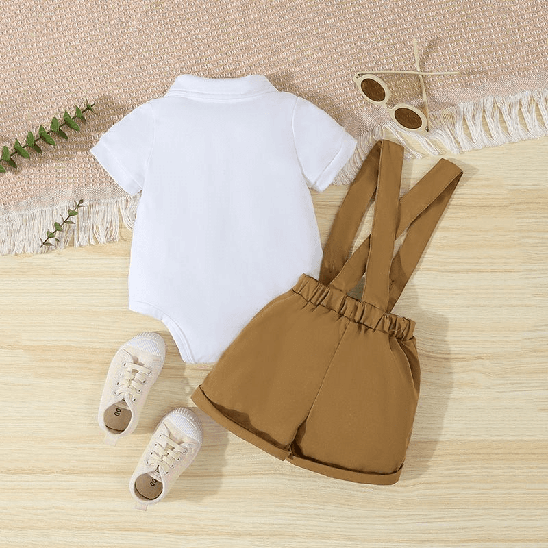 Ensemble Costume Gentleman Bébé Garçon Barboteuse Col Polo & Short à Bretelles
