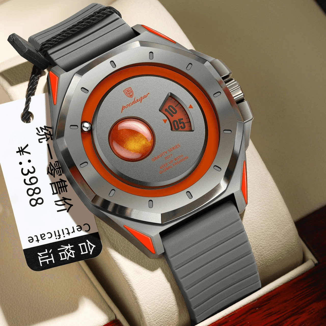 Montre Futuriste Magnétique Planétaire à Cadran Rotatif Poedagar